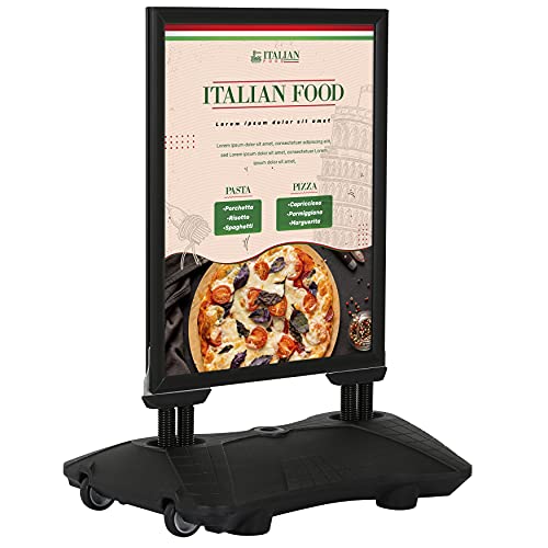 M&T Displays WindPro Lite Weather and Wind Resistant Outdoor Pavement Curb Sidewalk Sign Holder for 30x40 Inch Posters Black Aluminum Easy Front Loading Snap Frame Durable LDPE Black Water Base