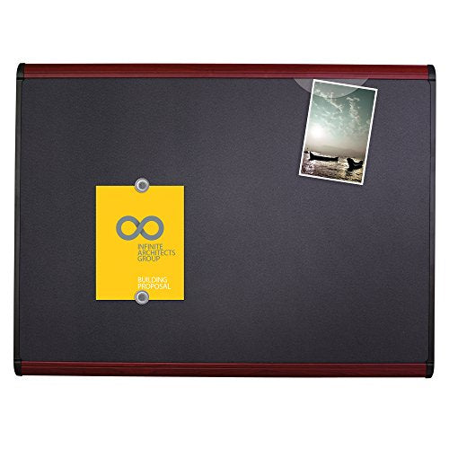 Quartet Prestige Plus Magnetic Fabric Bulletin Board, 6 x 4 Feet, Black with Mahogany Frame (MB547M)