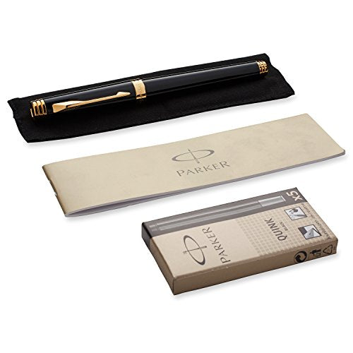 Parker Premier Deep Black Lacquer with Gold-plated Trim, Fountain Pen with Fine solid gold nib and Black ink (S0887810)