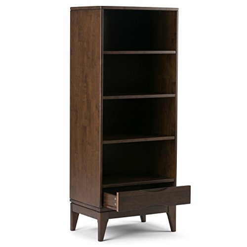 Simpli Home 3AXCHRP-08 Harper Solid Hardwood 60 inch x 24 inch Mid Century Modern Bookcase with Storage in Walnut Brown
