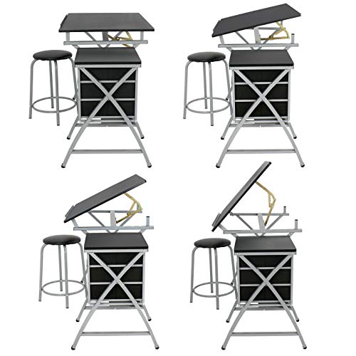 HUIJK Drafting Table Art Craft Drawing Desk Art Hobby Folding Adjustable with Stool