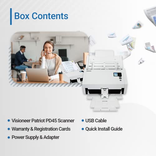 Visioneer Patriot PD45 Scanner, USB Duplex Office Document Scanner for PC, 50 PPM, ADF, White