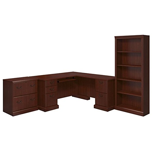 kathy ireland Home by Bush Furniture BNT011CS Bennington L Shaped Desk, Lateral File Cabinet and Bookcase, Harvest Cherry