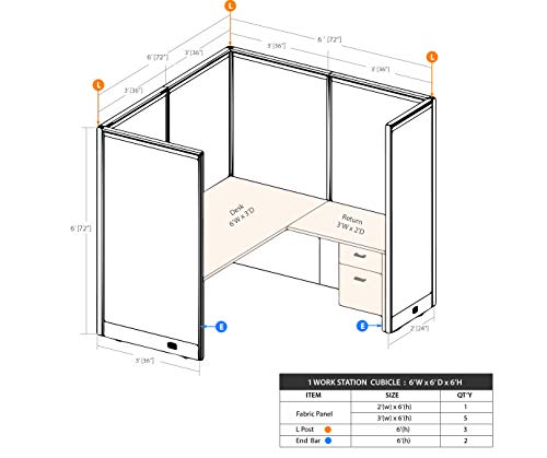G GOF 1 Person Workstation Cubicle 6'x6'x4' Office Partition Room Divider Espresso