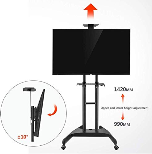TV Rack Furniture Mobile TV Cart with Mount, 32-65 Inch Flat Display Height Adjustable, Caster, 2 Shelves, Full Motion
