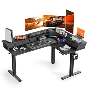 ErGear 63" L Shaped Gaming Desk with 3 Drawers, Standing Desk Height Adjustable - Black