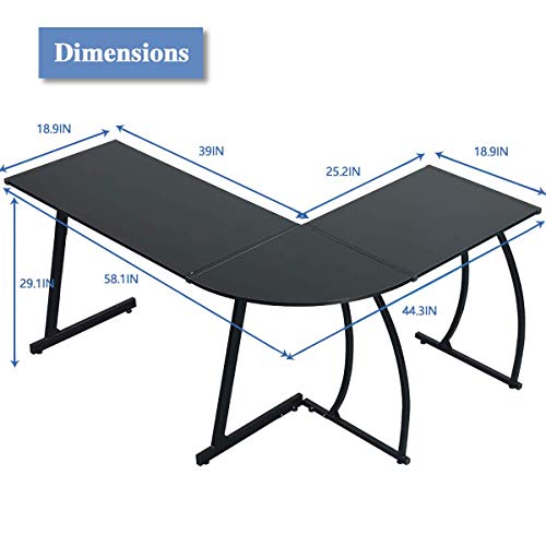 L-Shaped Desk Corner Table Computer Desk Laptop Study Writing Table Workstation for Home Office (Black)