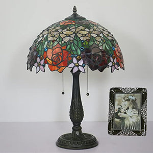 MaGiLL Vintage Desk Lamp, Tiffany Rose Pattern Zinc Alloy Base Bedside Lamp