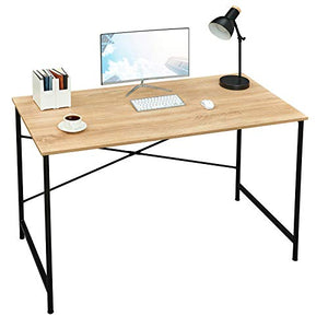 Coavas 47 inch Office Computer Desk Large Study Desk Simple Writing Table Workstation for Home, Oak Tabletop with Black Frame