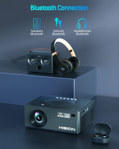 HISION 5G Wireless Projector 4K WiFi Bluetooth Outdoor: Full HD 1080P Movie Gaming 10000L Home Theater iPhone Compatible