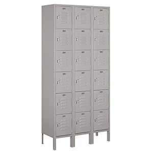 Salsbury Industries Assembled 6-Tier Box Style Standard Metal Locker with Three Wide Storage Units, 6-Feet High by 12-Inch Deep, Gray
