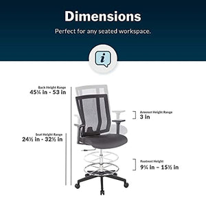 Vari Drafting Chair (VariDesk) - Tall Adjustable Office Chair with Footrest & Rolling Casters - Black