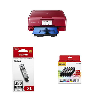 Canon TS8120 Wireless AIO Printer, Red with PGI-280XL and CLI-281 Combo Pack