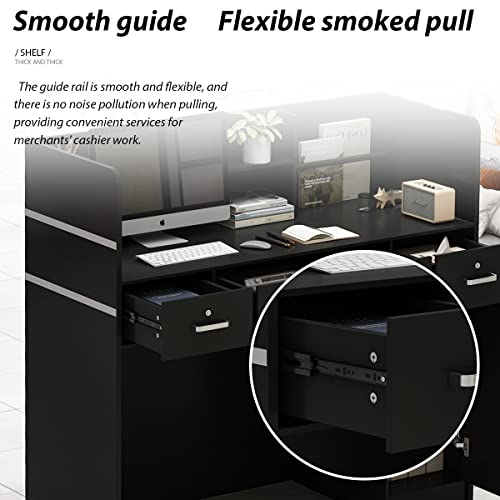 FUFU&GAGA Reception Desk with Counter, 3 Drawers & Storage Shelves, Private Panels - Black (47.3" W x 18.3" D x 43.3" H)