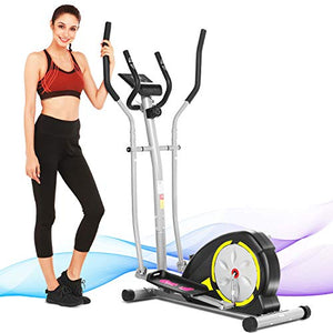 ANCHEER Indoor Exercise Elliptical, Stationary Elliptical with 10 Resistance Level, Large LCD Monitor,40 lbs Heavy Flywheel and 350 lbs Weight Capacity for Home Gym (Yellow)