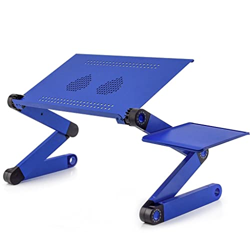FKSDHDG Laptop Desk for Bed Cozy Aluminum Lap Workstation Stand with 2 Fan Mouse Pad Foldable Book Stand Notebook Tablet Blue