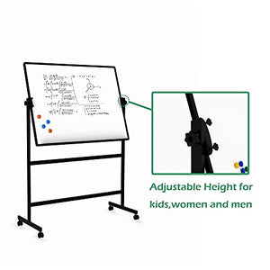 60”x36”Dry Erase Board with Stand,Adjustable Height Double-Sided Magnetic Whiteboard with Beside Stopper,Rolling Whiteboard with White Aluminium Frame ,A Great Partner on Office,Classroom,Salon