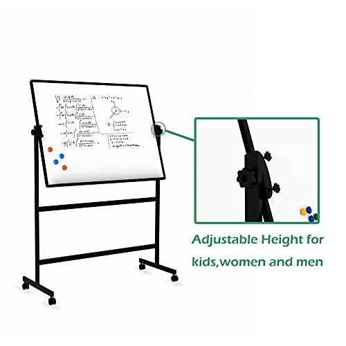60”x36”Dry Erase Board with Stand,Adjustable Height Double-Sided Magnetic Whiteboard with Beside Stopper,Rolling Whiteboard with White Aluminium Frame ,A Great Partner on Office,Classroom,Salon