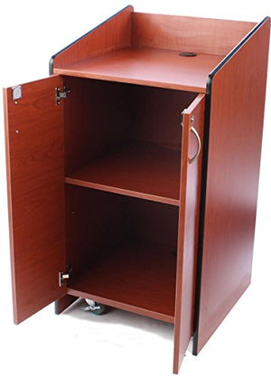 Displays2go Speaker Podium with Locking Doors and Hidden Wheels, Adjustable Shelf (LCT4502DC)