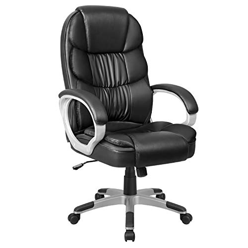 Leather Chair from Office Leather Chair, Racing Chair, Adjustable Rotary Computer Chair with Wheels for armrests, Executive Office Chair in (Black)