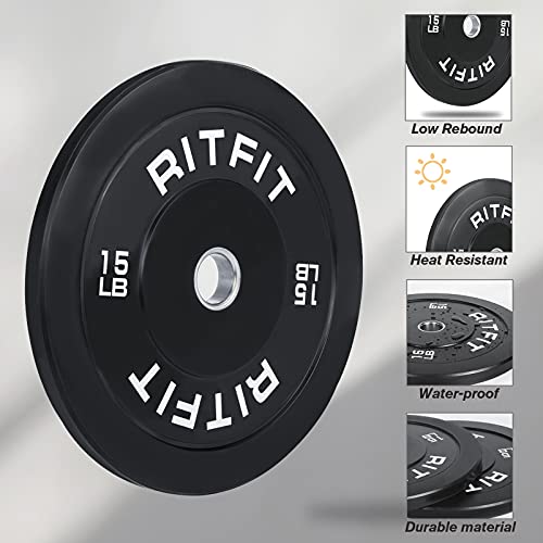 RitFit 2 Inch Olympic Weight Plate, Bumper Plates With Steel Insert, Olympic Barbell Weight Plates for Gym and Home, Single, Pair and Sets（45LB, Pair)