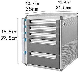 None Vertical 5 Drawer Desktop File Cabinet with Key Lock - Gray 31.5 * 35 * 39.8cm