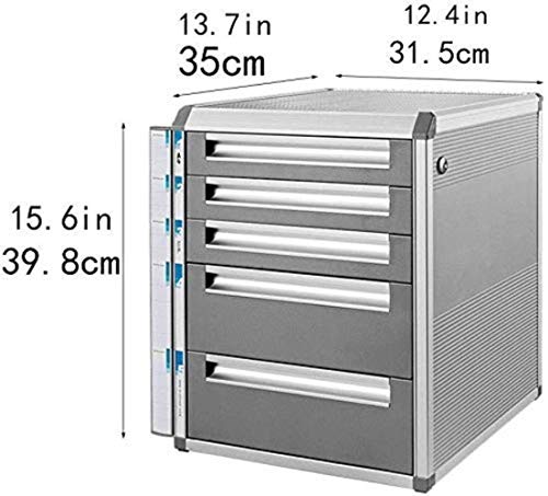 Vertical 5 Drawer Desktop File Cabinet with Key Lock - Gray 31.5 * 35 * 39.8cm
