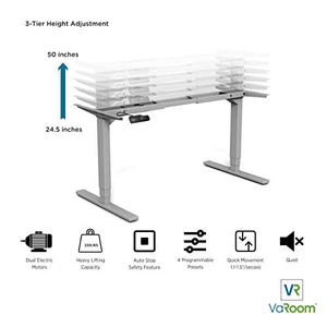 VaRoom Highrise Heavy Duty Electric Height Adjustable Steel Frame Base for Ergonomic Sit to Stand Desk-Expanded Height & Width Adjustment Range, Silver