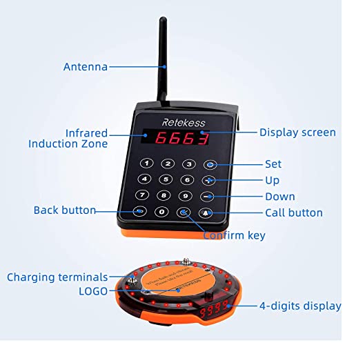 Retekess TD156 Restaurant Pagers - Long Range, Timeout Reminder, 10 Coaster Pager Set