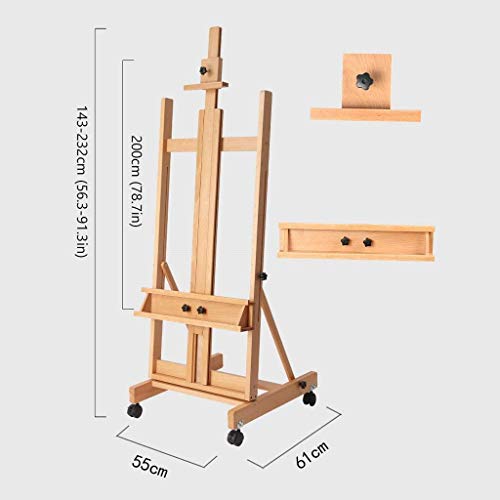 Studio Easel Canvas Display Stand Large Beech Multifunction Profession Studio Easel Indoor Canvas Ad Display Stand with Wheel Artist Storage Painting Easel