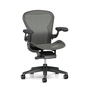 Herman Miller Aeron Task Chair: Standard Tilt - Zonal Back Support - Fixed Arm - Dark Carbon Vinyl Armpad - Carpet Caster