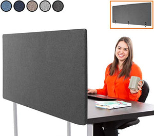 Stand Steady ClipPanel Desk Mounted Privacy Panel | Height Adjustable Desk Divider| Easy Clamp on Privacy Screen or Modesty Panel - Reduces Up to 85% of Noise | (Charcoal / 60" x 24")