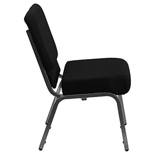 Flash Furniture 4 Pack HERCULES Series Stacking Church Chair - Black Fabric/Silver Vein Frame