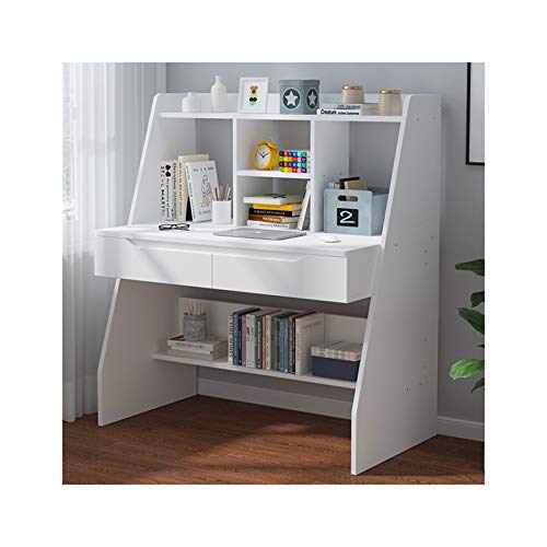 QIAOLI Folding Desk Computer Desk with Desktop Bookshelf Laptop Table Wood Writing Study Computer Desk Table Workstation for Home Office Computer Desk (Color : White, Size : 10350120CM)