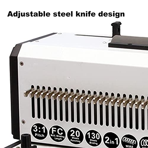 Binding Machine, 3:1 Pitch Wire Square Holes, 20 Sheets Punching/150 Sheets Binding, Sturdy Metal Construction