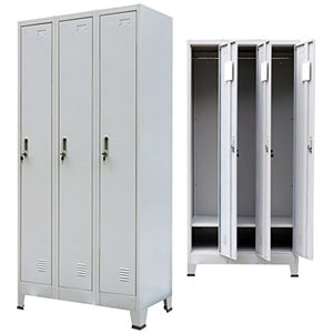 Festnight Tall Steel Office Storage Cabinet Locker Cabinet with 3 Compartments Gray 35.4" x 17.7" x 70.9"