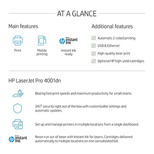 HP Laserjet Pro 4001 dn Monochrome Laser Printer - Print Only - Mobile Printing, 42 ppm, 1200 x 1200 dpi, Auto 2-Sided Printing