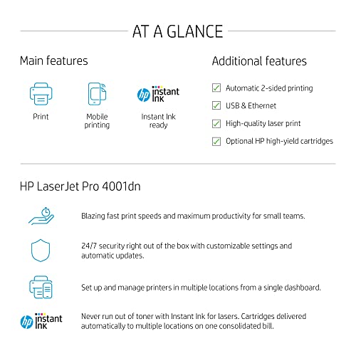 HP Laserjet Pro 4001dn Monochrome Laser Printer - Print Only