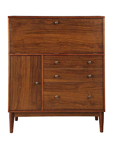 Benjara Wooden Office Armoire with Drop Down Door Storage, Brown