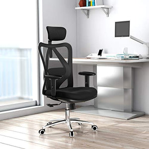 SIHOO Office Chair Ergonomic Office Chair, Breathable Mesh Design High Back Desk Chair with Adjustable Headrest and Lumbar Support (Black)