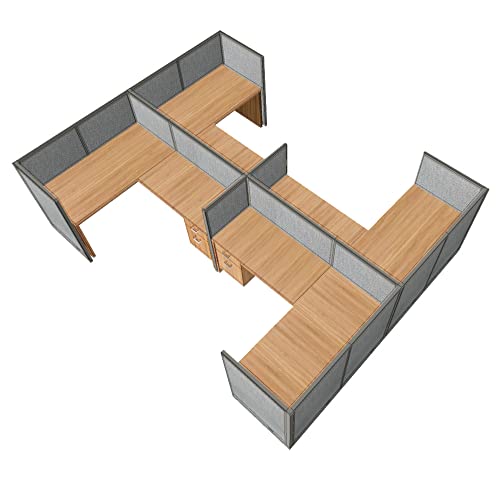 G GOF Double 4 Person Workstation Cubicle (11'D x 13'W-W) / Office Partition, Room Divider - 48" H, Walnut