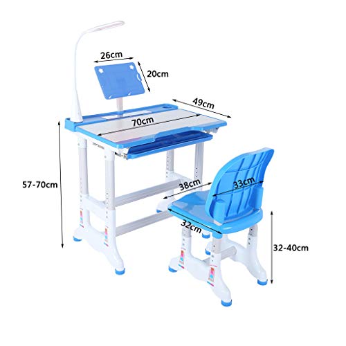 Student Desk and Chair Set - Height Adjustable Student Study Desk for Home Schooling with Storage Drawer/LED Light/Reading Board - Kids Interactive Workstation
