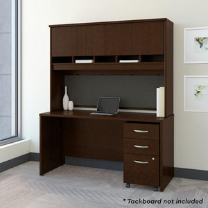 Bush Business Furniture Series C Office Desk with Hutch and Mobile File Cabinet, 60W x 24D, Mocha Cherry