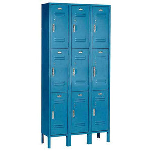 Global Industrial 3 Tier Locker, 12 x 15 x 24, 9 Door, Blue - Ready To Assemble