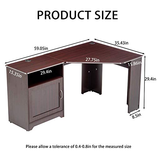 KERDOM L Shaped Computer Desk with Drawers PC Reversible Home Office Desks Modern Corner Gaming Table Writing Workstation with Storage