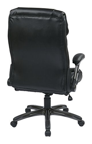 Office Star High Back Bonded Leather Executives Chair with Padded Flip Arms and Titanium Coated Accents, Black