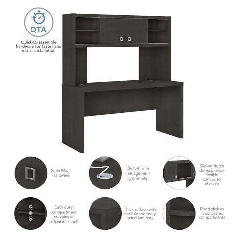 Bush Business Furniture Office by kathy ireland Echo 60-inch W Credenza Desk with Hutch, Charcoal Maple
