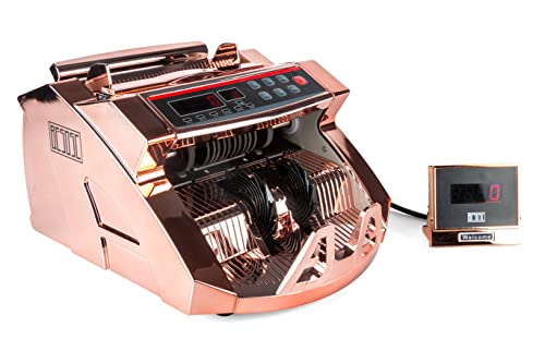 Rose Gold Money Counter by BESOSC with UV/MG Detection, 80W Bill Counter with Counterfeit Bill Detection, LED Display, 1000 pcs per Minute, no Mixed Bill Counting