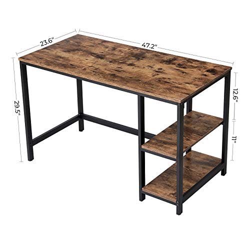 VASAGLE ALINRU Computer Desk, 47.2-Inch Long Home Office Desk for Study, Writing Desk with 2 Shelves on Left or Right, Steel Frame, Industrial, Rustic Brown and Black ULWD47X