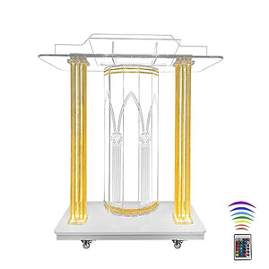 Petolovty Clear Acrylic Podium Stand with LED - 46" Large Lectern for Classroom, Church, Concerts